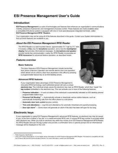 esi rfid readers ivx 0450-0708|ESI Presence Management User's Guide .